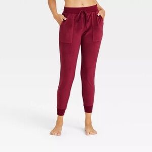 Stars Above Women's Cozy Fleece Lounge Jogger Pants in Berry Red.
